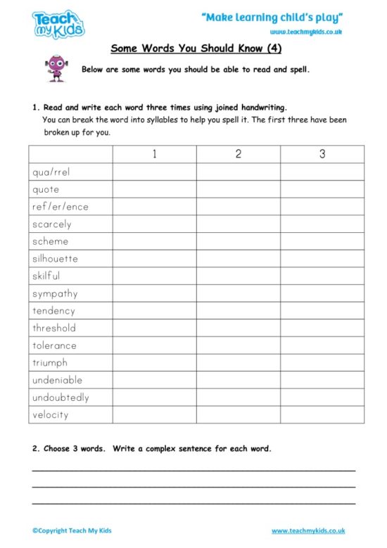 Worksheets for kids - some-words-you-should-know-4